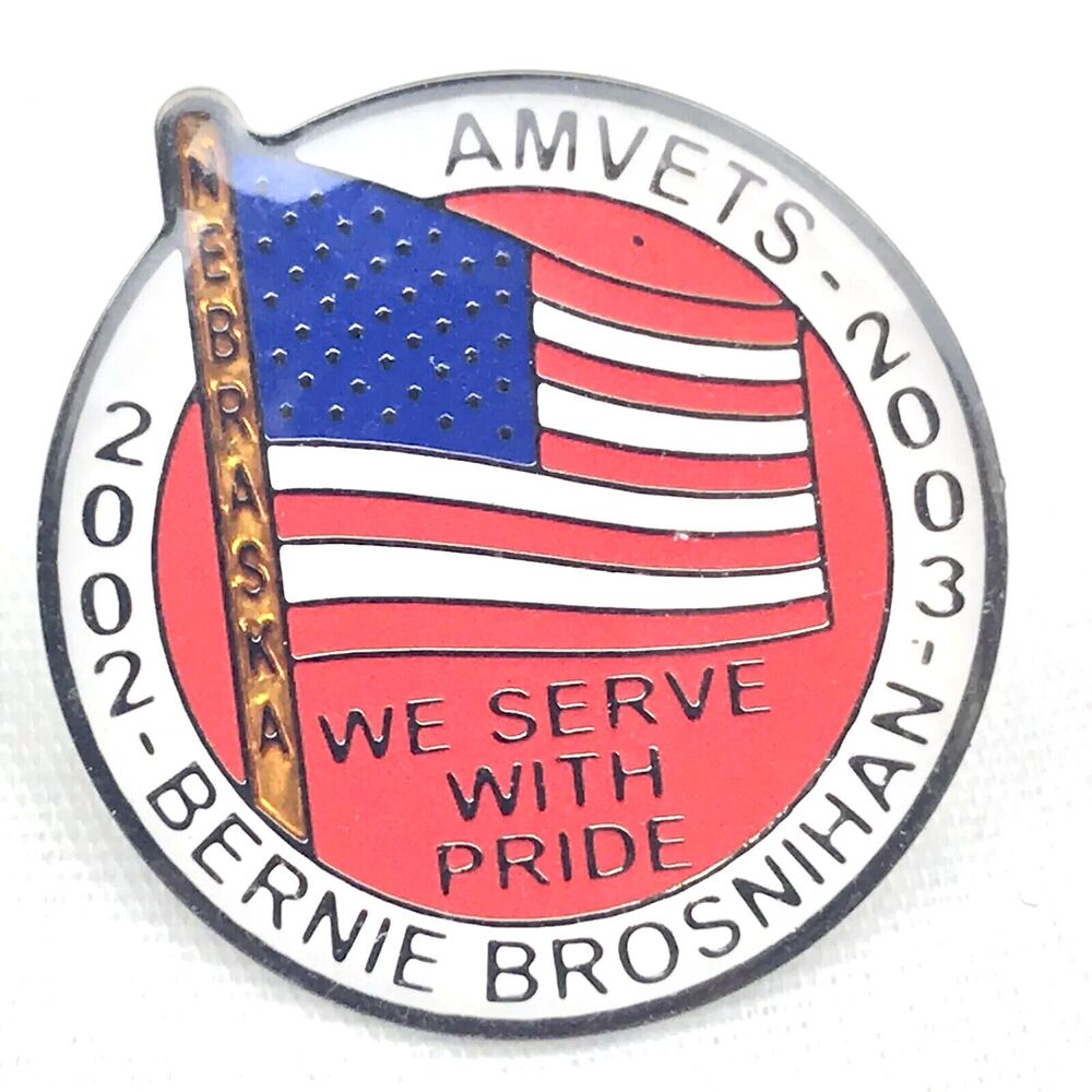 AMVETS USA Flag Bernie Brosnihan Silver Tone Enamel 02-03 Veteran Pin